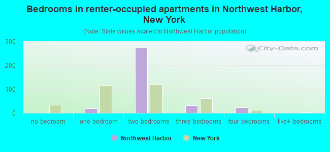 Bedrooms in renter-occupied apartments in Northwest Harbor, New York