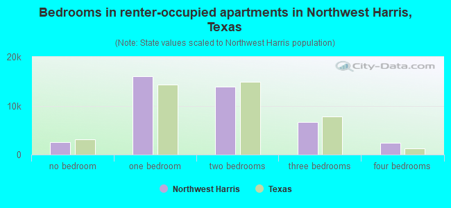 Bedrooms in renter-occupied apartments in Northwest Harris, Texas