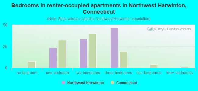 Bedrooms in renter-occupied apartments in Northwest Harwinton, Connecticut