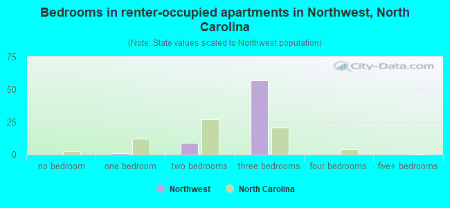 Bedrooms in renter-occupied apartments in Northwest, North Carolina