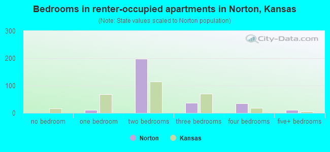 Bedrooms in renter-occupied apartments in Norton, Kansas