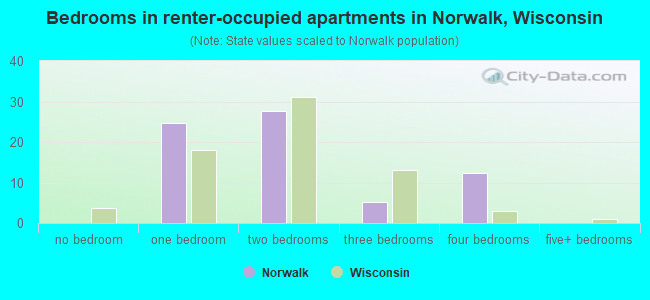 Bedrooms in renter-occupied apartments in Norwalk, Wisconsin