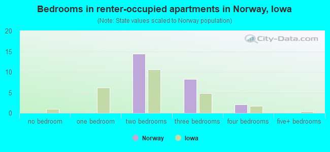 Bedrooms in renter-occupied apartments in Norway, Iowa