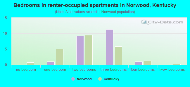 Bedrooms in renter-occupied apartments in Norwood, Kentucky