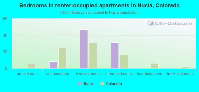 Bedrooms in renter-occupied apartments in Nucla, Colorado