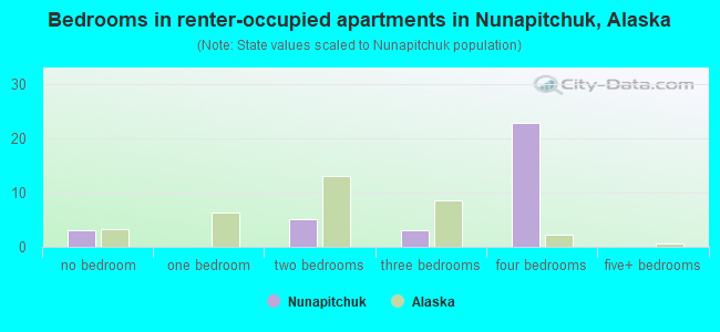 Bedrooms in renter-occupied apartments in Nunapitchuk, Alaska