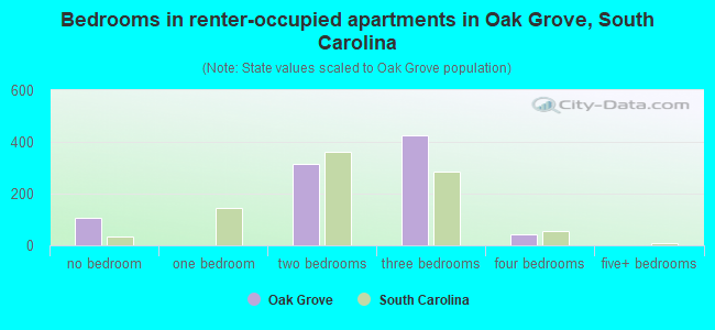 Bedrooms in renter-occupied apartments in Oak Grove, South Carolina