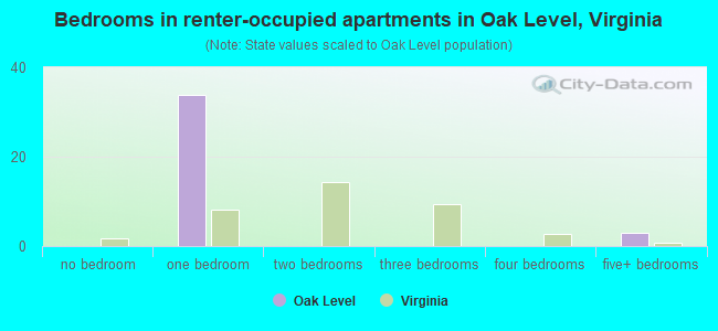 Bedrooms in renter-occupied apartments in Oak Level, Virginia