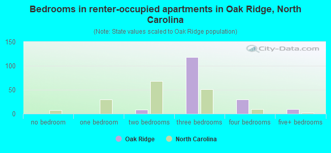 Bedrooms in renter-occupied apartments in Oak Ridge, North Carolina