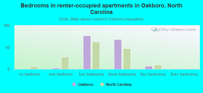 Bedrooms in renter-occupied apartments in Oakboro, North Carolina