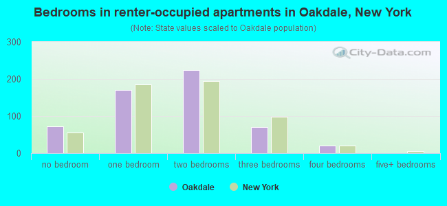 Bedrooms in renter-occupied apartments in Oakdale, New York