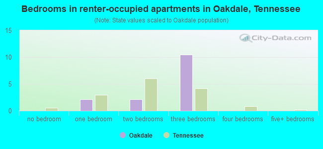 Bedrooms in renter-occupied apartments in Oakdale, Tennessee