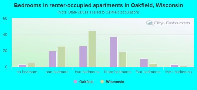 Bedrooms in renter-occupied apartments in Oakfield, Wisconsin