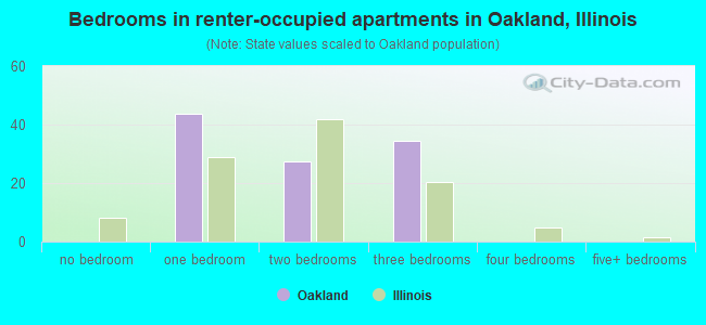 Bedrooms in renter-occupied apartments in Oakland, Illinois