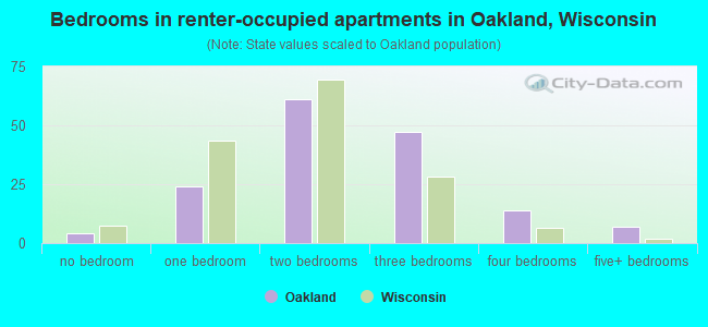 Bedrooms in renter-occupied apartments in Oakland, Wisconsin