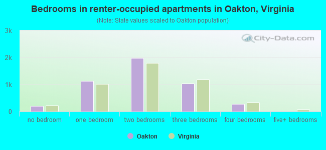 Bedrooms in renter-occupied apartments in Oakton, Virginia