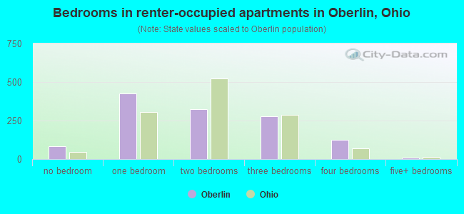 Bedrooms in renter-occupied apartments in Oberlin, Ohio