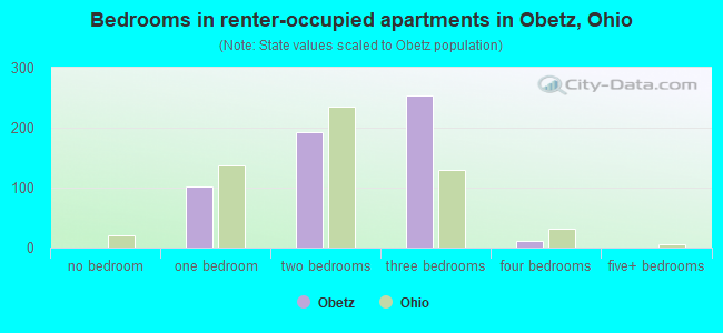 Bedrooms in renter-occupied apartments in Obetz, Ohio