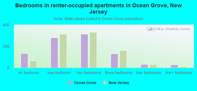 Bedrooms in renter-occupied apartments in Ocean Grove, New Jersey