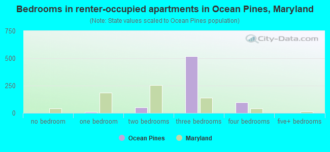 Bedrooms in renter-occupied apartments in Ocean Pines, Maryland