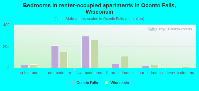 Bedrooms in renter-occupied apartments in Oconto Falls, Wisconsin