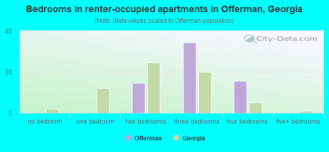 Bedrooms in renter-occupied apartments in Offerman, Georgia