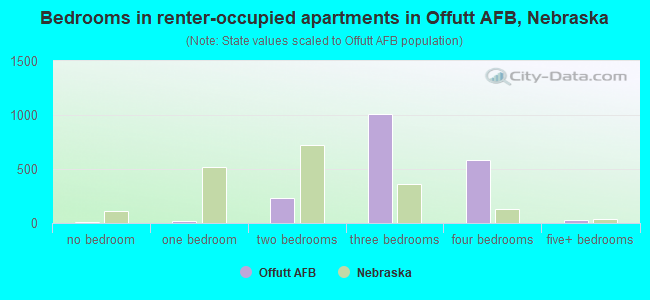 Bedrooms in renter-occupied apartments in Offutt AFB, Nebraska