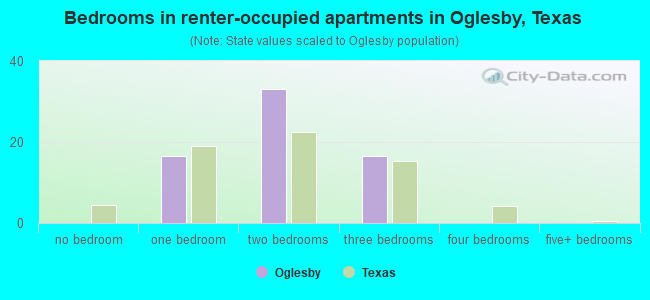 Bedrooms in renter-occupied apartments in Oglesby, Texas