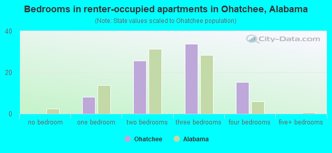 Bedrooms in renter-occupied apartments in Ohatchee, Alabama