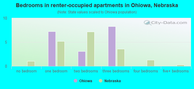 Bedrooms in renter-occupied apartments in Ohiowa, Nebraska