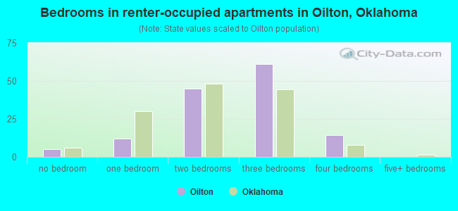 Bedrooms in renter-occupied apartments in Oilton, Oklahoma