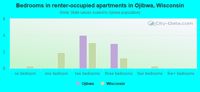 Bedrooms in renter-occupied apartments in Ojibwa, Wisconsin
