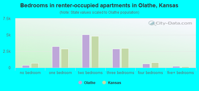 Bedrooms in renter-occupied apartments in Olathe, Kansas