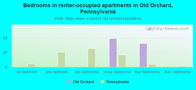 Bedrooms in renter-occupied apartments in Old Orchard, Pennsylvania