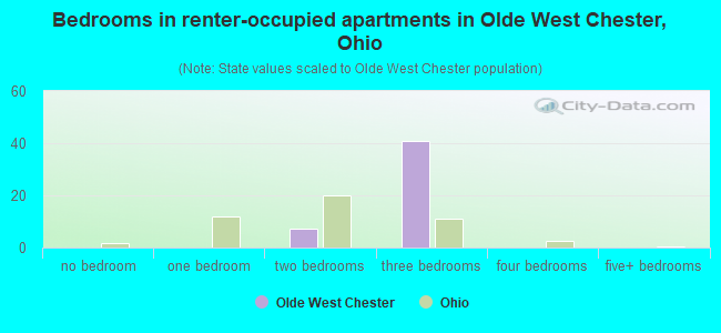 Bedrooms in renter-occupied apartments in Olde West Chester, Ohio