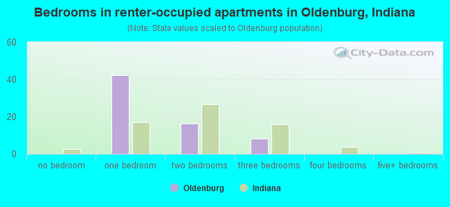 Bedrooms in renter-occupied apartments in Oldenburg, Indiana