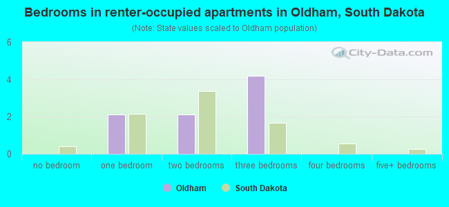 Bedrooms in renter-occupied apartments in Oldham, South Dakota