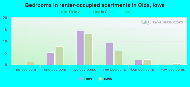 Bedrooms in renter-occupied apartments in Olds, Iowa