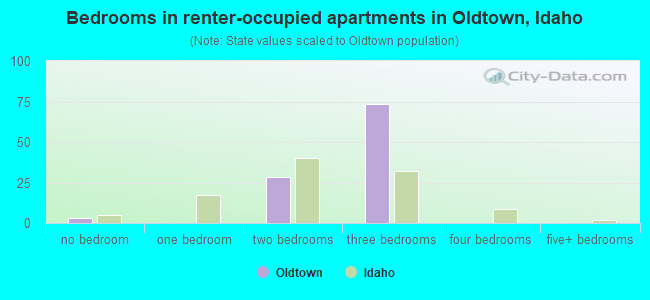 Bedrooms in renter-occupied apartments in Oldtown, Idaho