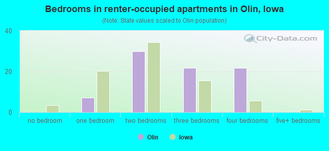 Bedrooms in renter-occupied apartments in Olin, Iowa