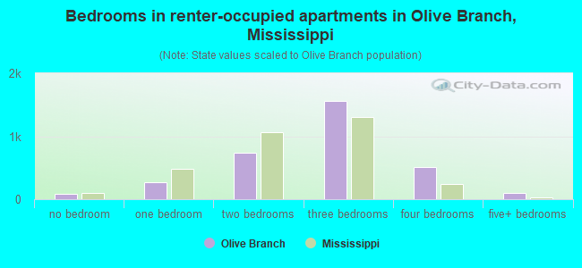 Bedrooms in renter-occupied apartments in Olive Branch, Mississippi