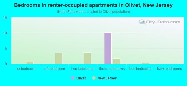 Bedrooms in renter-occupied apartments in Olivet, New Jersey