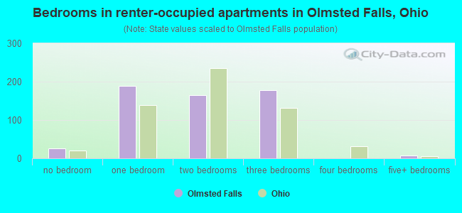 Bedrooms in renter-occupied apartments in Olmsted Falls, Ohio