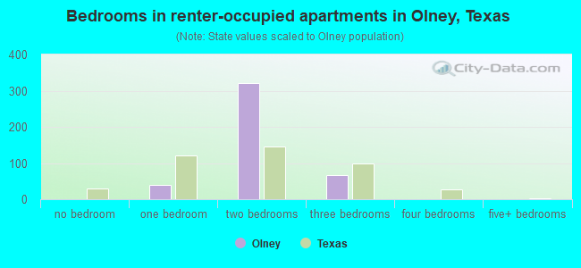Bedrooms in renter-occupied apartments in Olney, Texas