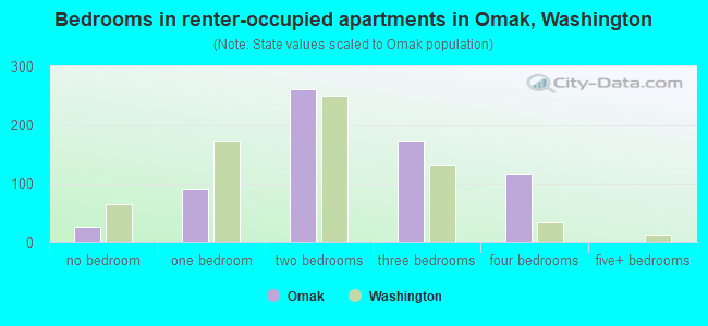 Bedrooms in renter-occupied apartments in Omak, Washington