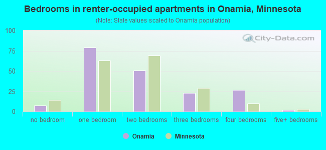 Bedrooms in renter-occupied apartments in Onamia, Minnesota