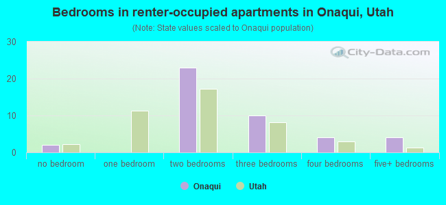 Bedrooms in renter-occupied apartments in Onaqui, Utah