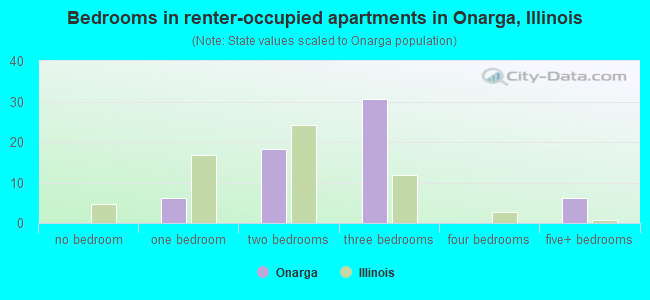 Bedrooms in renter-occupied apartments in Onarga, Illinois