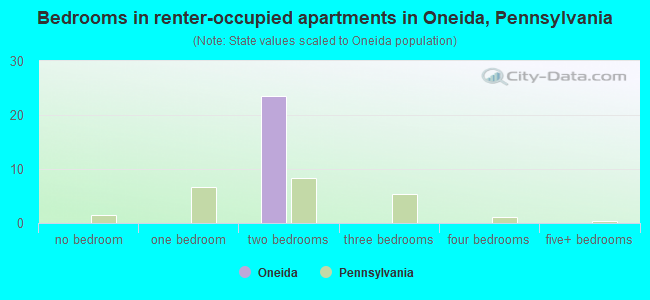 Bedrooms in renter-occupied apartments in Oneida, Pennsylvania