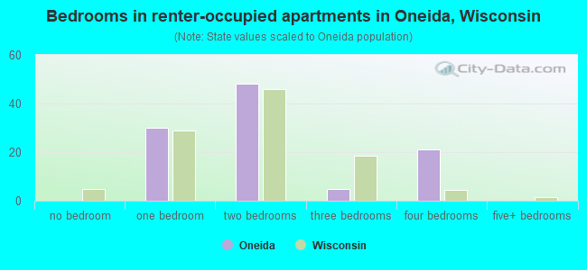 Bedrooms in renter-occupied apartments in Oneida, Wisconsin
